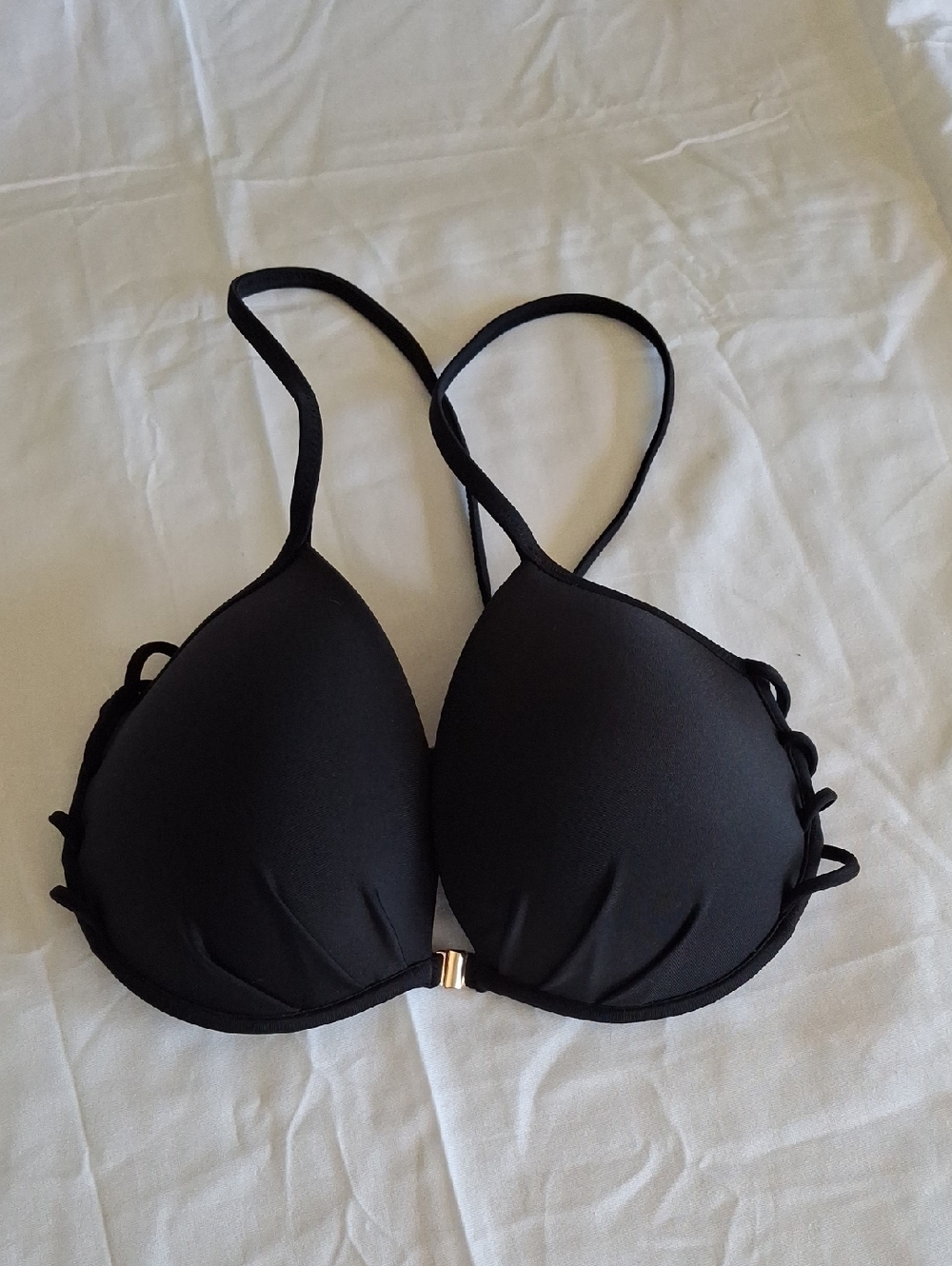 Victoria's Secret Black Front-Clasp Padded Strappy Bikink Top